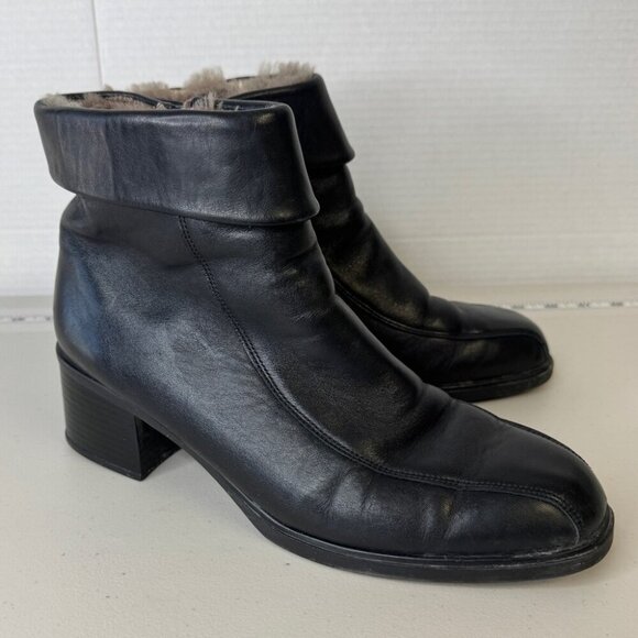 Rieker Greta Black Fleece Lined Leather Block Heeled Ankle Boots Size 42 - Picture 15 of 16